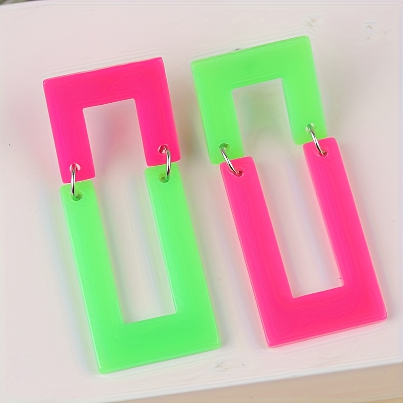 2pcs Exaggerated Design Hollow Square Acrylic Earrings